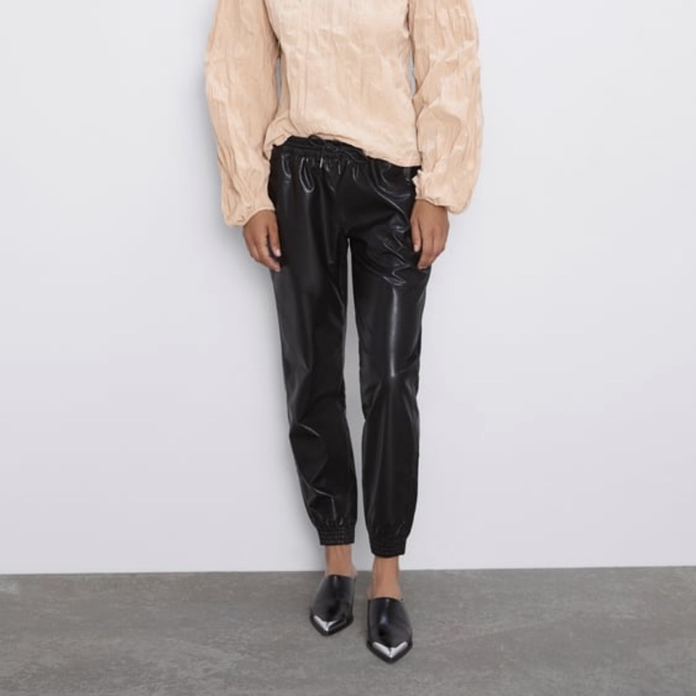 ZARA FAUX LEATHER JOGGING TROUSERS